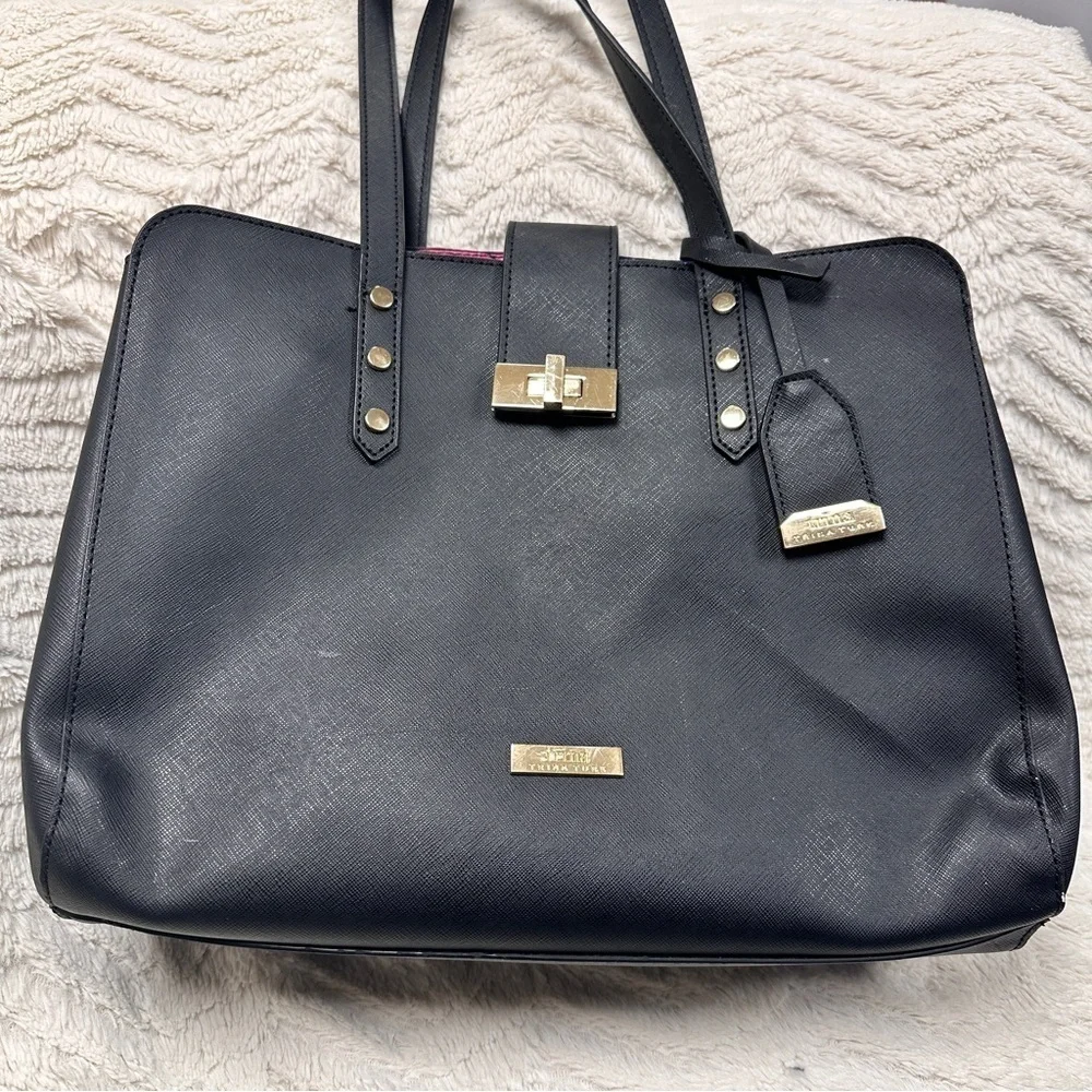 Trina Turk Black Vegan Shoulder Bag with Pink Interior